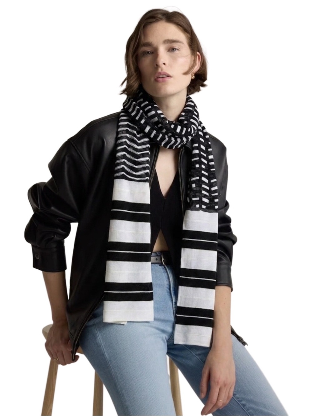 MISSONI Italy Black White Sheer Cotton Blend Stripe Knit Scarf